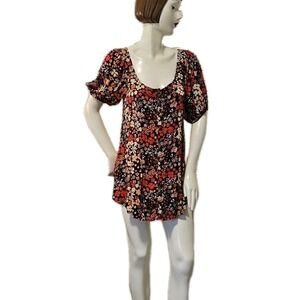 Free People Callie Floral Print Scoop Neck Tunic Top Sz S Boho Hippie Modified